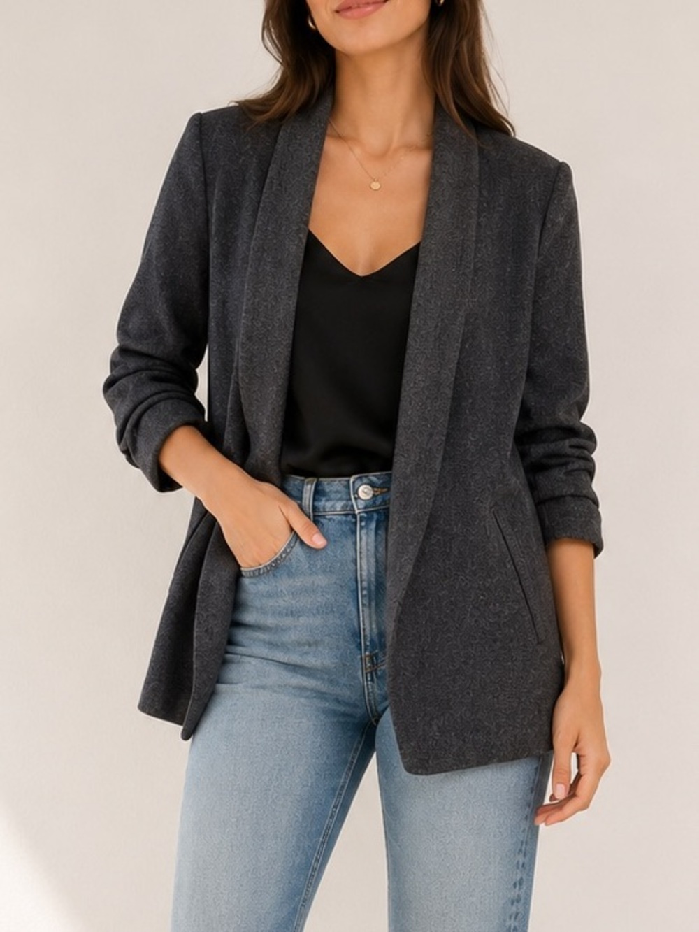 Aritzia Babaton New Power Wool Cashmere Blend Heather Charcoal Gray Blazer